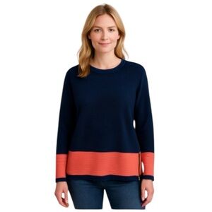 Zuda Navy and Coral eco friendly 50% lenzing Crew Neck Sweater side slits size S